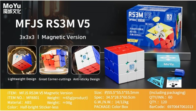 MoYu MoFangJiaoShi RS3M V5 3x3x3 Speed Cube Magnetic Version